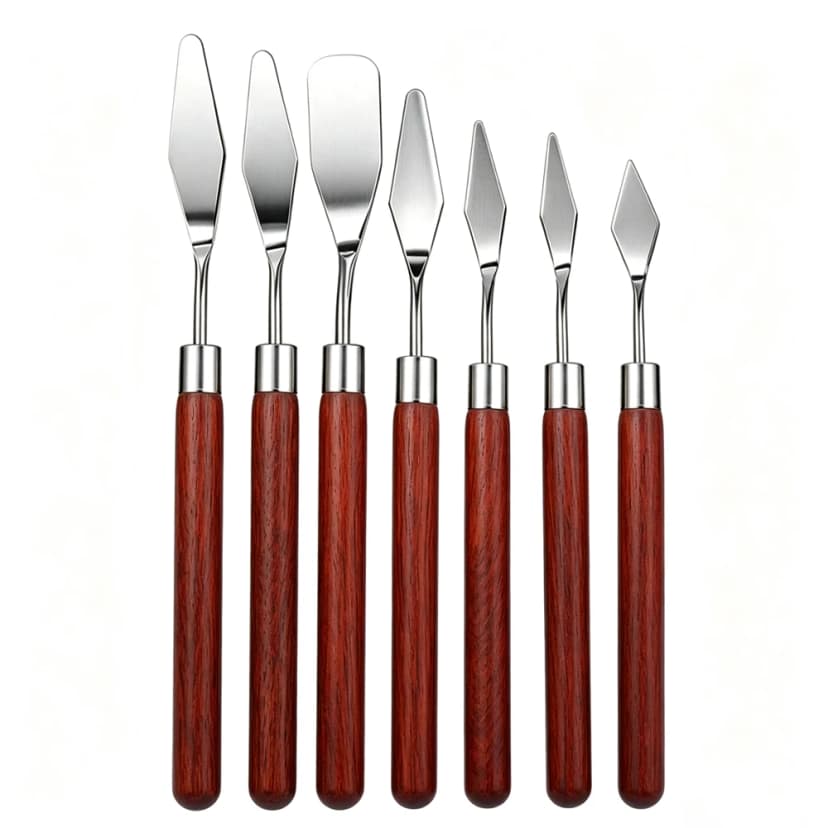 Couteau peinture – set de 7 couteaux à palette, manche bois foncé