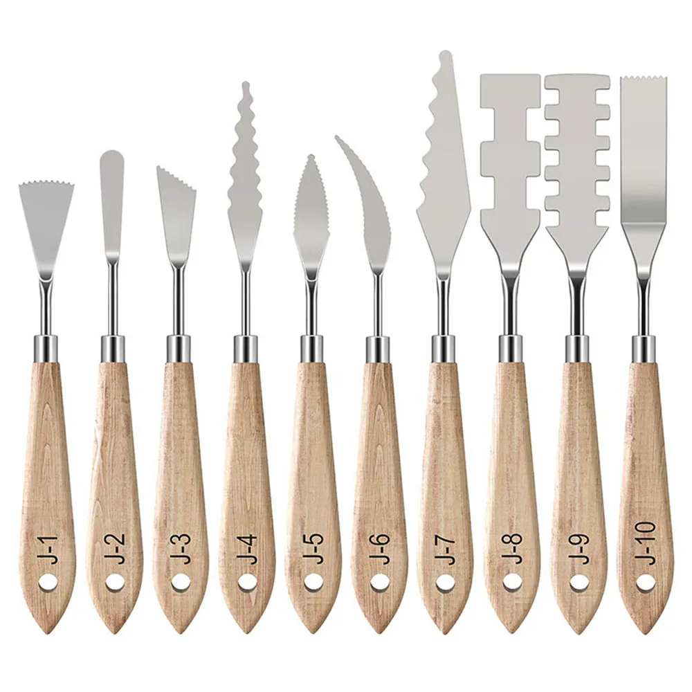 Couteau peinture – set de 10 couteaux et grattoirs, manche bois